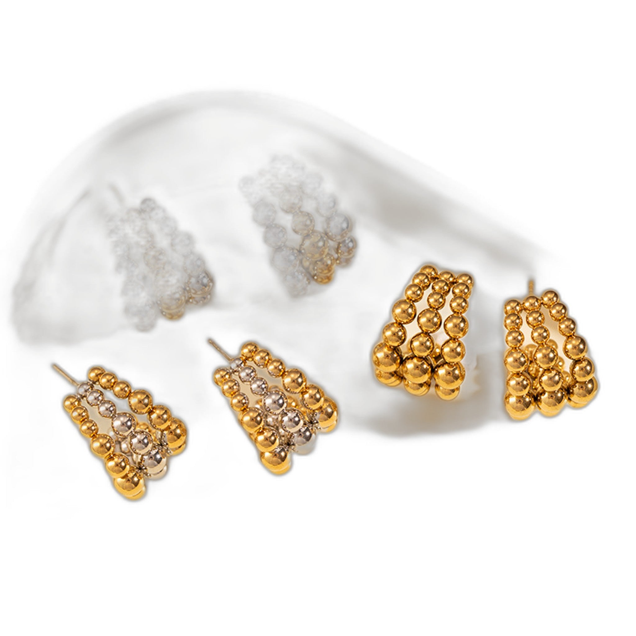 Womens Stylish C-shaped Spherical Titanium Steel Earrings