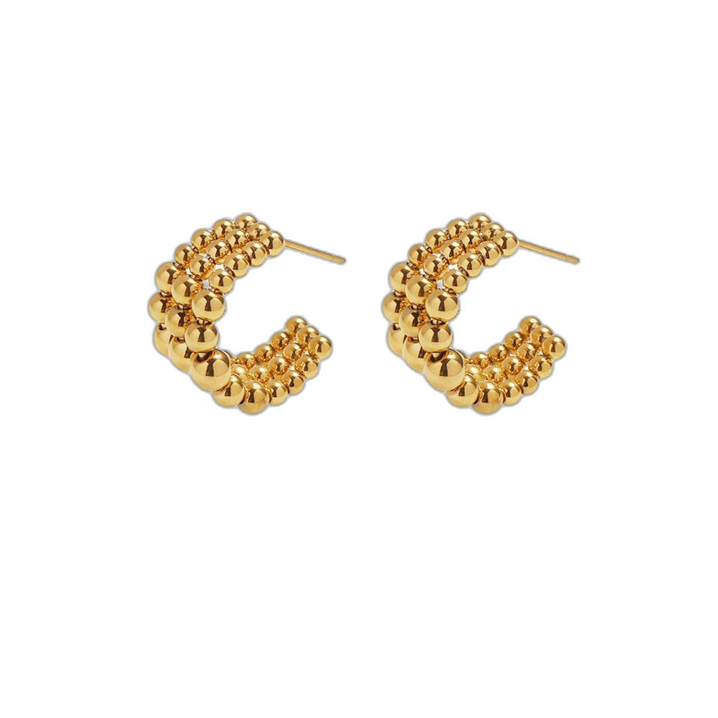 Womens Stylish C-shaped Spherical Titanium Steel Earrings