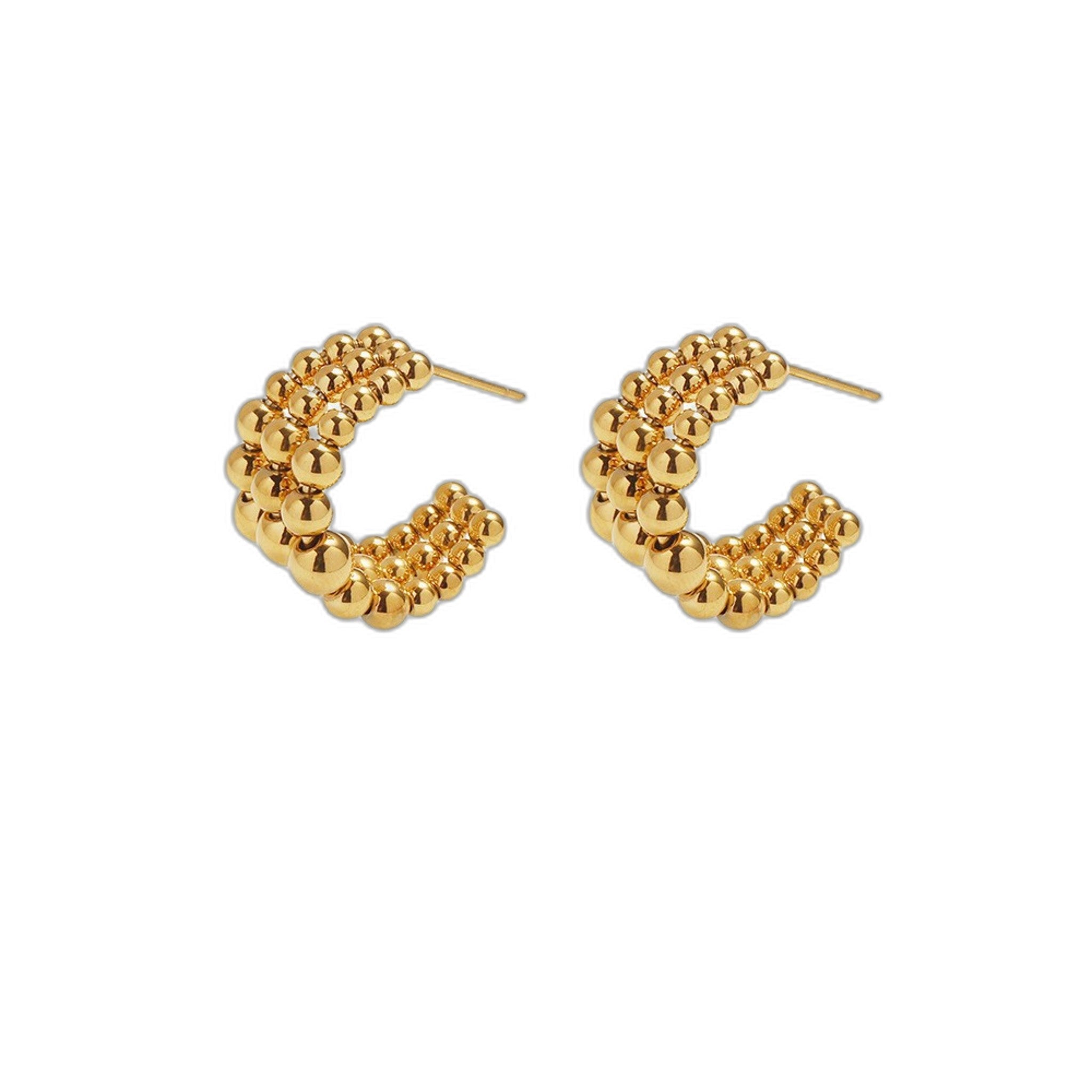 Womens Stylish C-shaped Spherical Titanium Steel Earrings