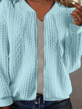 Womens Plus-size Zip-up Cable-knit Long-sleeve Jacket