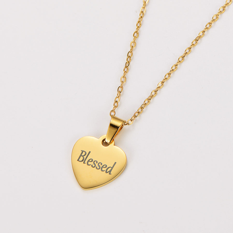 Simplified Stainless Steel Plated 18k Gold Heart Tag Necklace