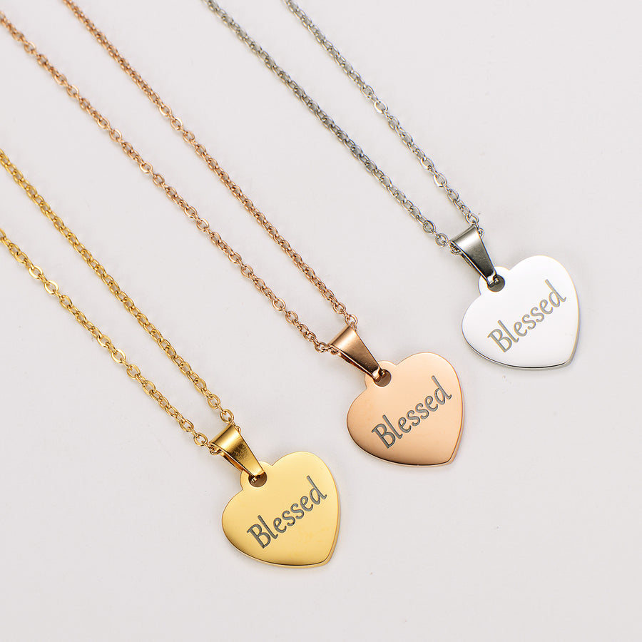 Simplified Stainless Steel Plated 18k Gold Heart Tag Necklace