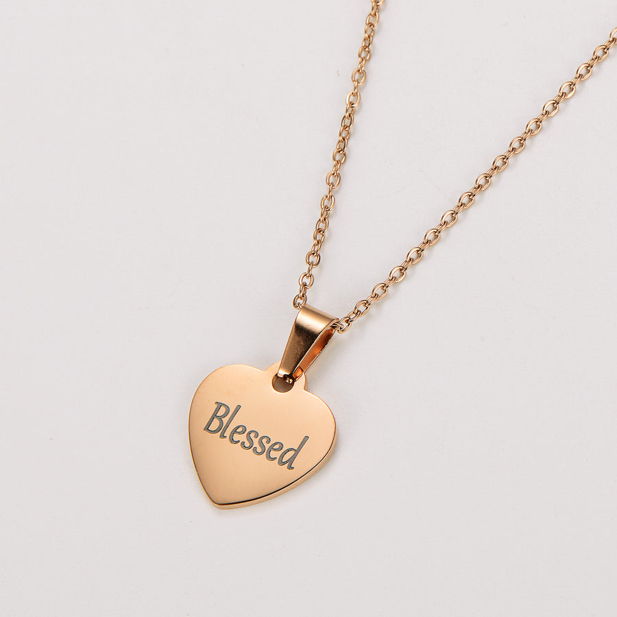 Simplified Stainless Steel Plated 18k Gold Heart Tag Necklace