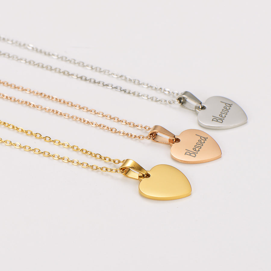 Simplified Stainless Steel Plated 18k Gold Heart Tag Necklace