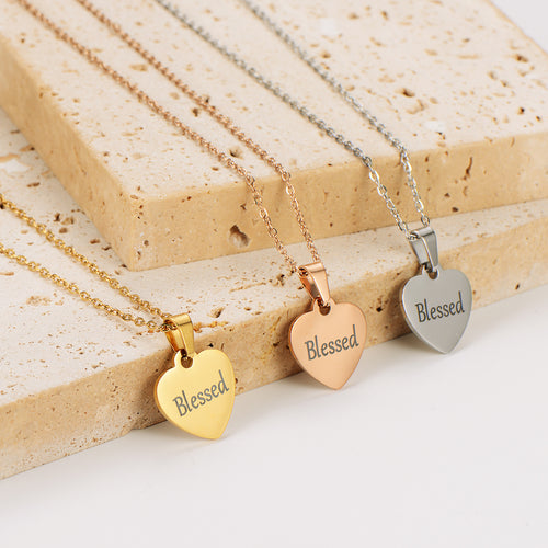 Simplified Stainless Steel Plated 18k Gold Heart Tag Necklace
