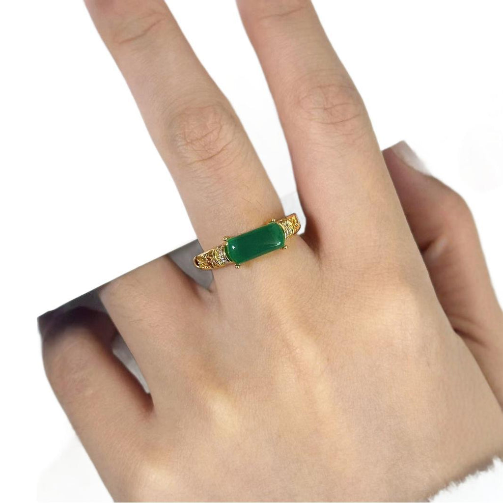 Natural Hetian Jade Cabochon Vintage End Design Ring