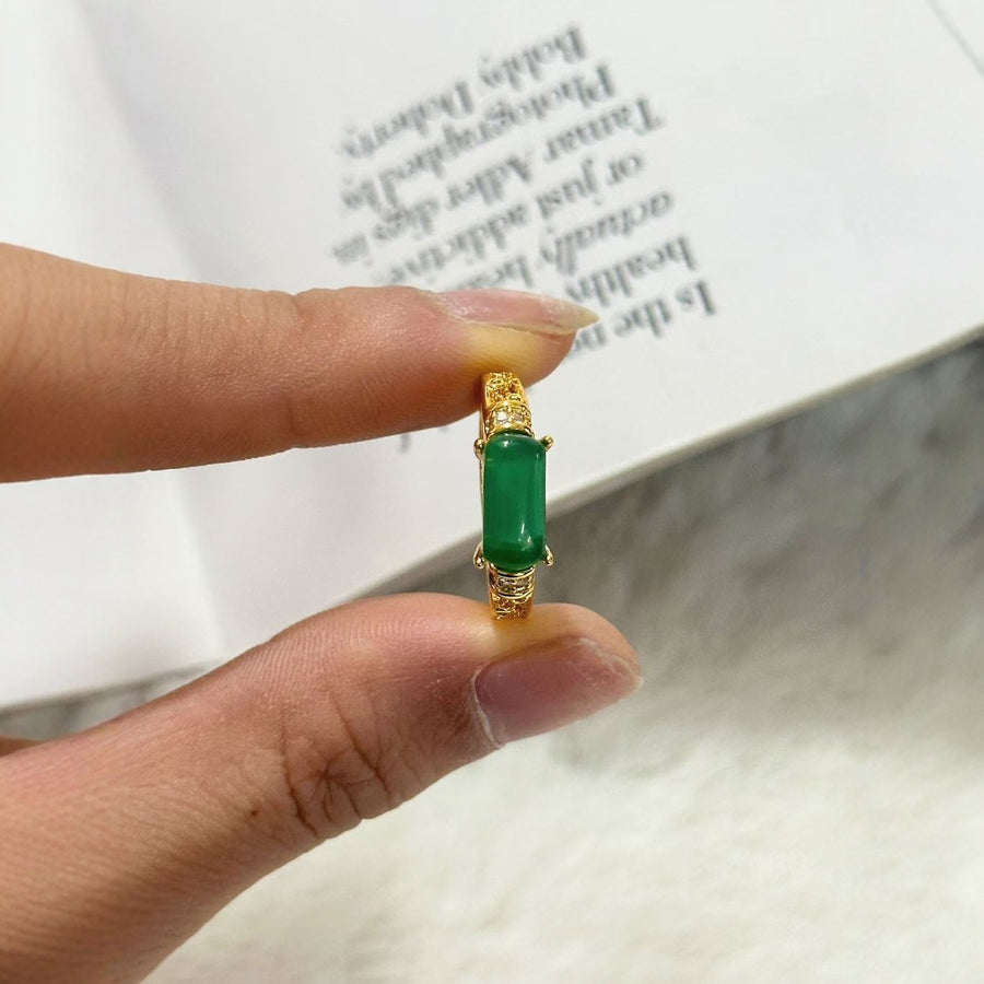 Natural Hetian Jade Cabochon Vintage End Design Ring