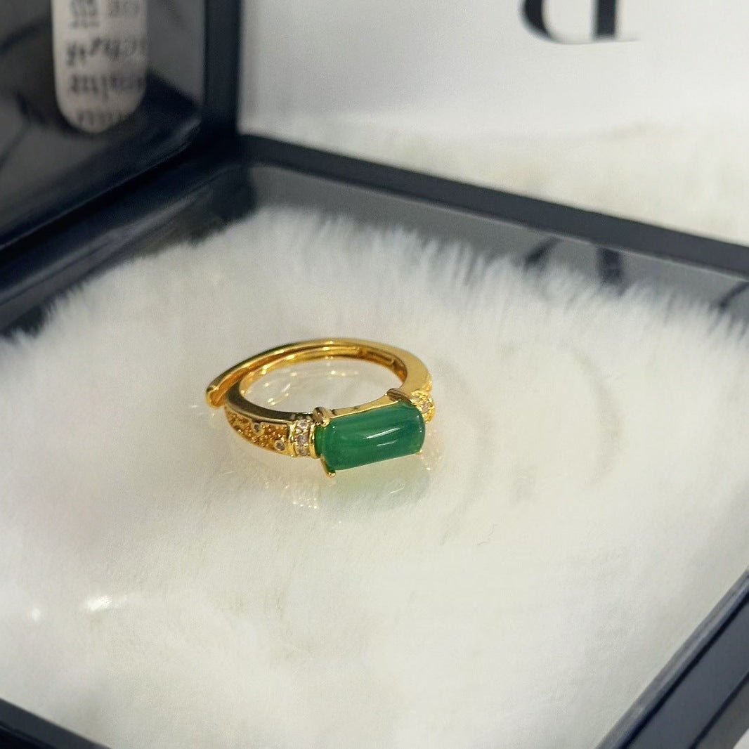 Natural Hetian Jade Cabochon Vintage End Design Ring