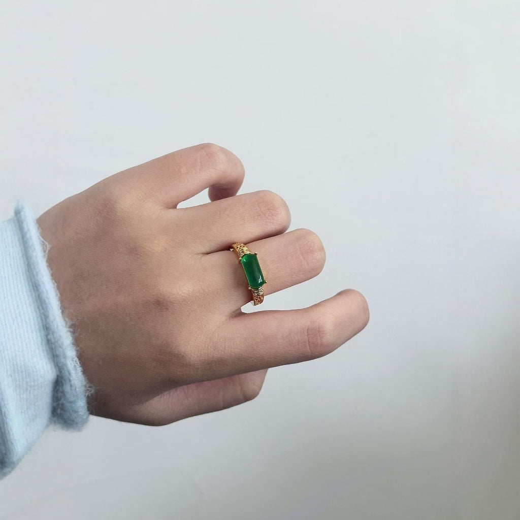 Natural Hetian Jade Cabochon Vintage End Design Ring