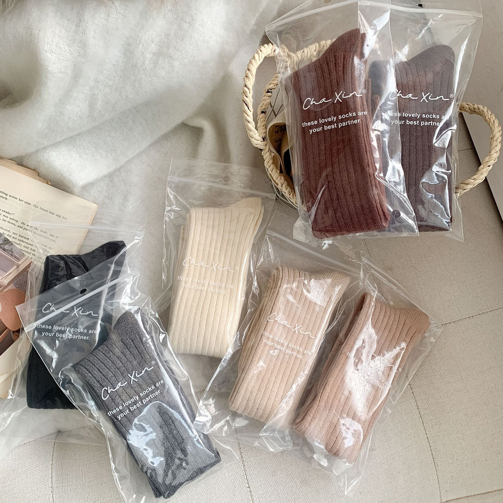 Solid-color Vertical-striped JK-style Long Socks for Women
