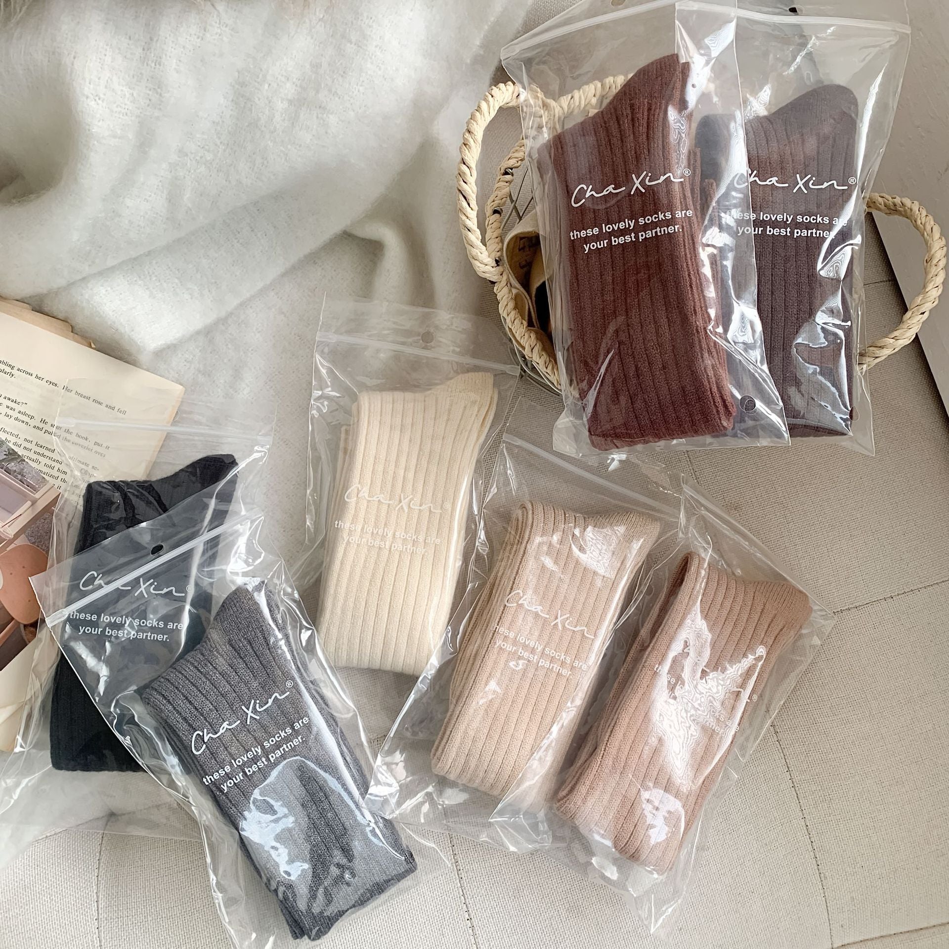 Solid-color Vertical-striped JK-style Long Socks for Women