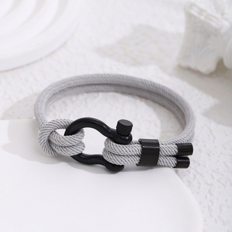 Stainless Steel Horseshoe Buckle Bracelet with Adjustable Milanese Loop