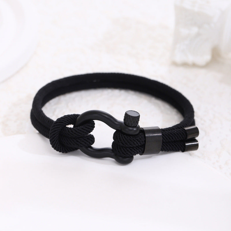 Stainless Steel Horseshoe Buckle Bracelet with Adjustable Milanese Loop