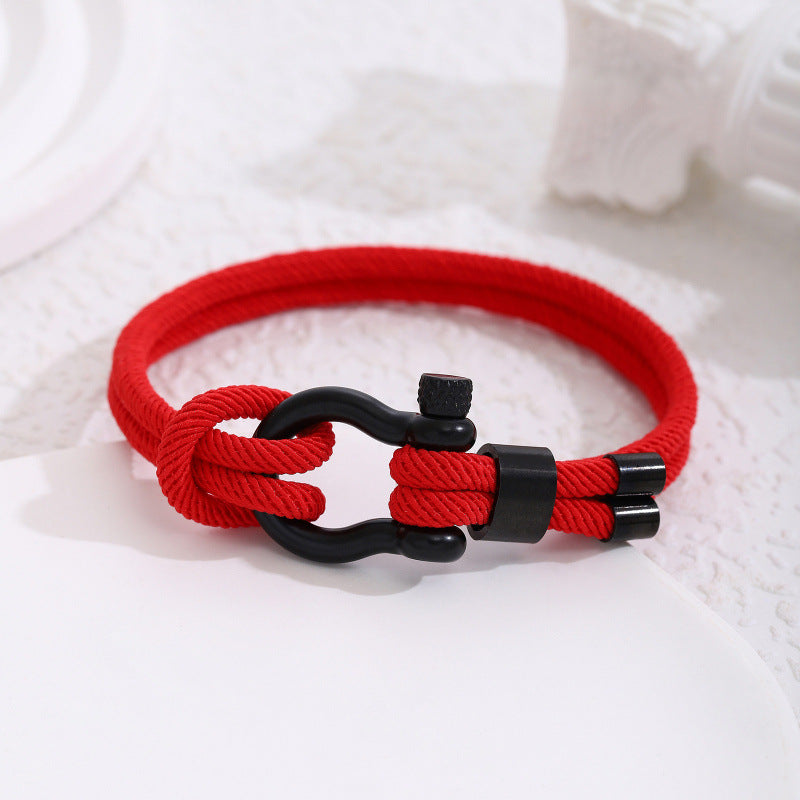 Stainless Steel Horseshoe Buckle Bracelet with Adjustable Milanese Loop
