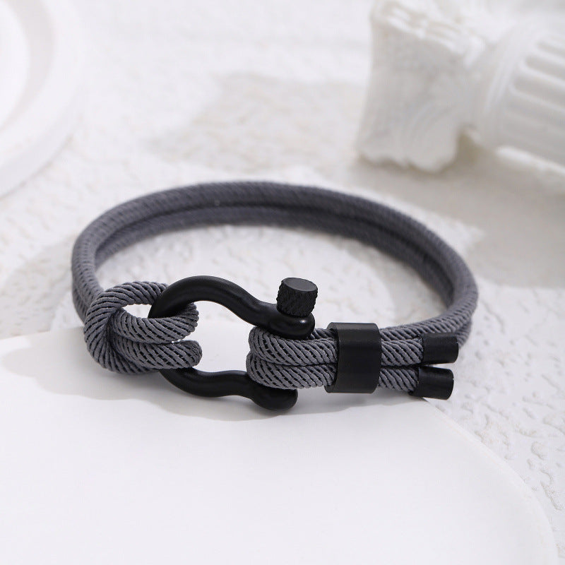 Stainless Steel Horseshoe Buckle Bracelet with Adjustable Milanese Loop