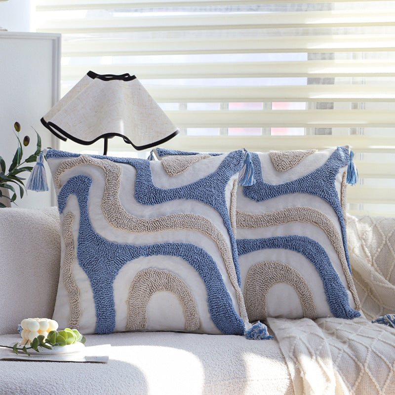 Blue Tufted Bedroom Cushion Cover - Bamboo Pillowcase Style