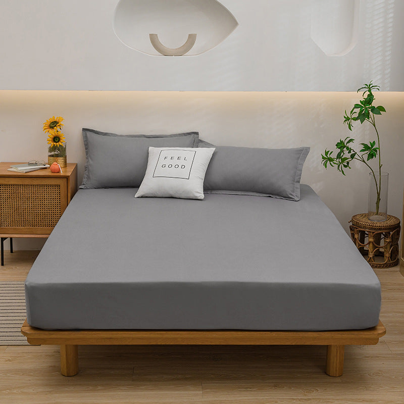 Solid-color Fitted Sheet and Pillowcase Bedding Set