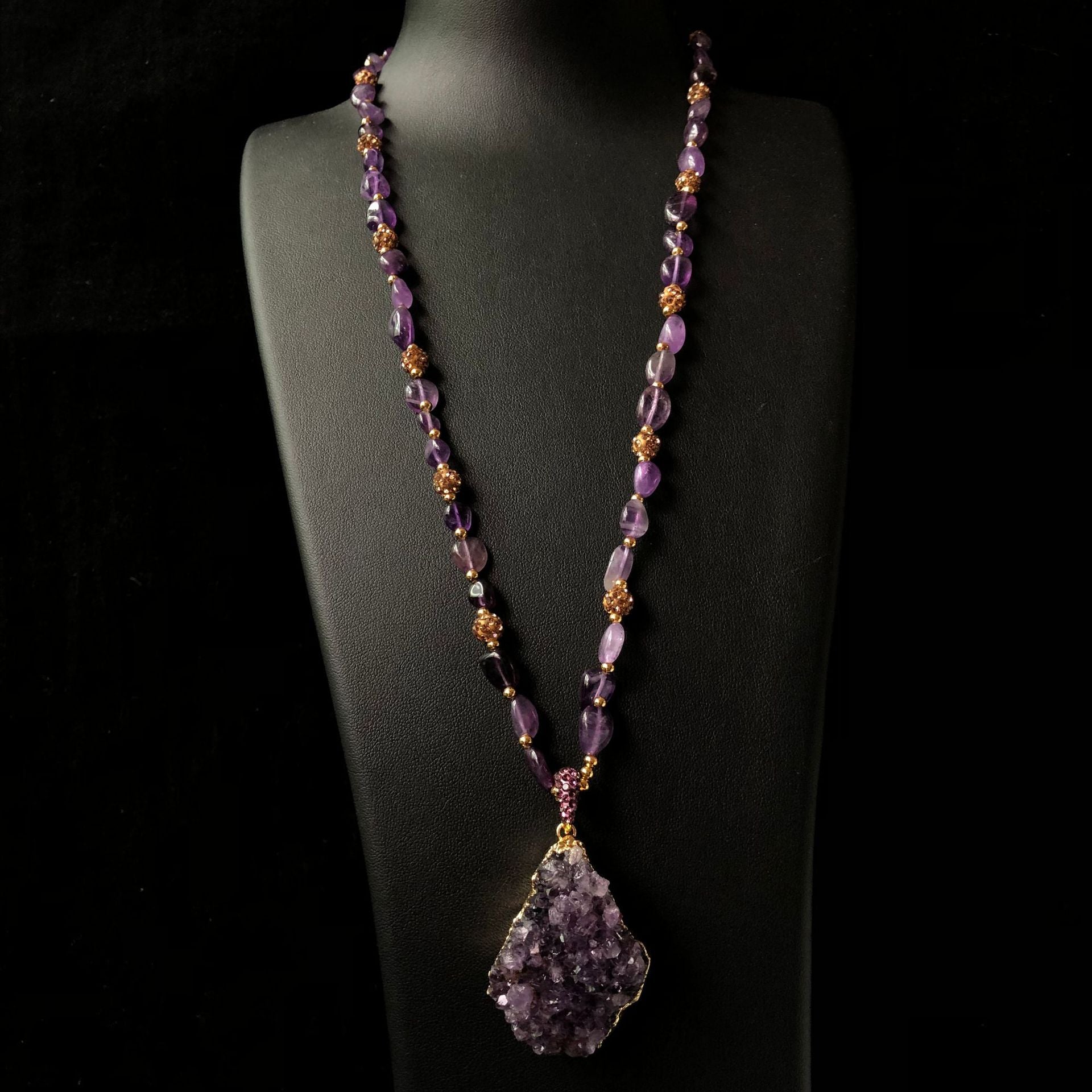 Natural Purple Mineral Crystal Pendant Necklace - Unique Irregular Shape