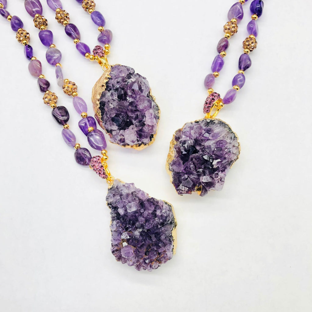Natural Purple Mineral Crystal Pendant Necklace - Unique Irregular Shape