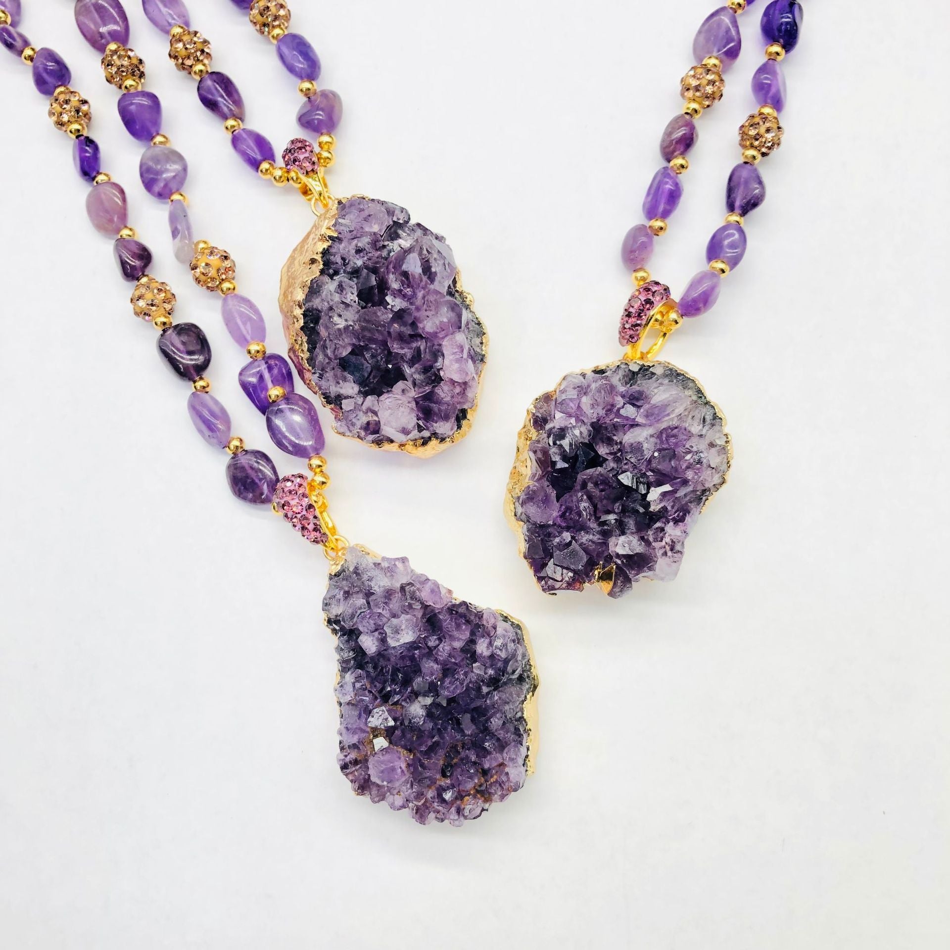 Natural Purple Mineral Crystal Pendant Necklace - Unique Irregular Shape