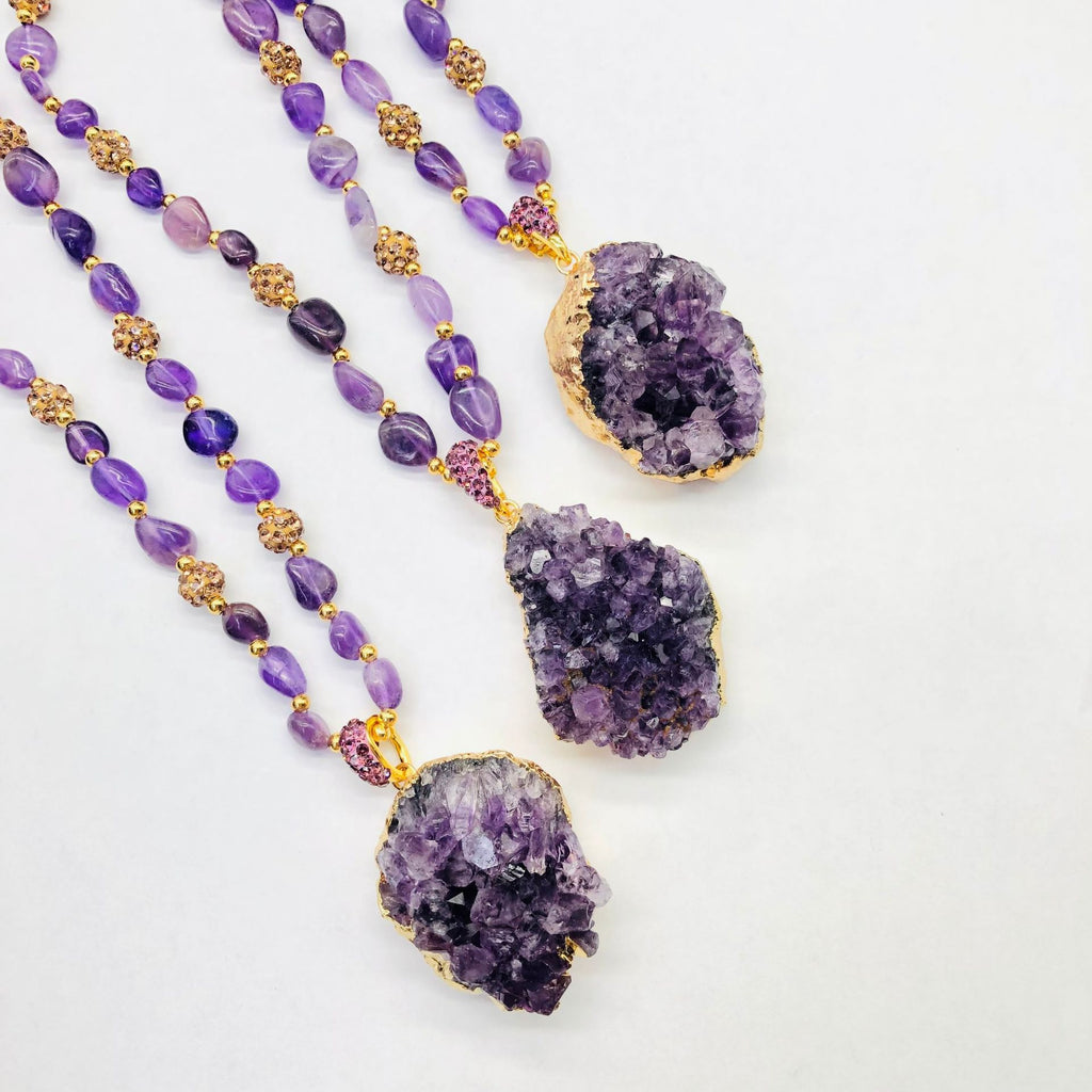 Natural Purple Mineral Crystal Pendant Necklace - Unique Irregular Shape