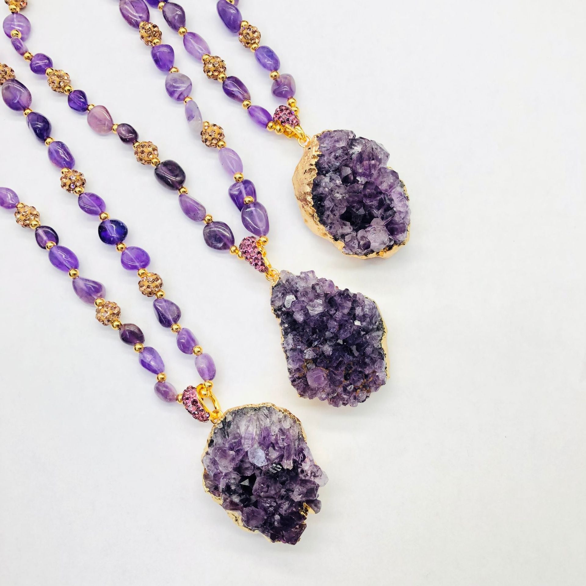 Natural Purple Mineral Crystal Pendant Necklace - Unique Irregular Shape