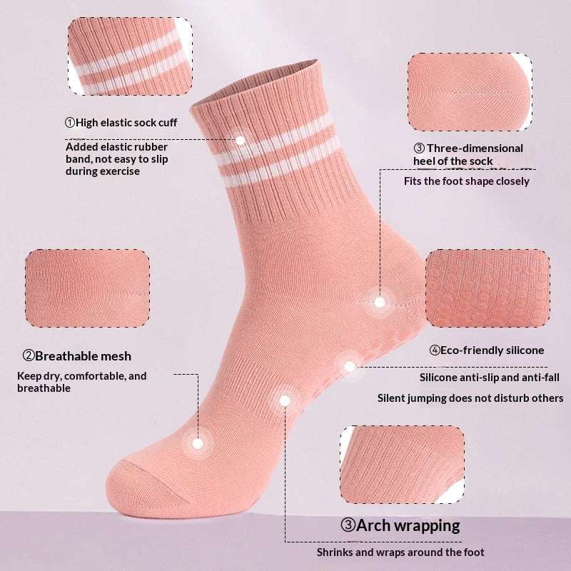 Pilates Mid Calf Exercise Socks with Sweat Towel Backed Sole