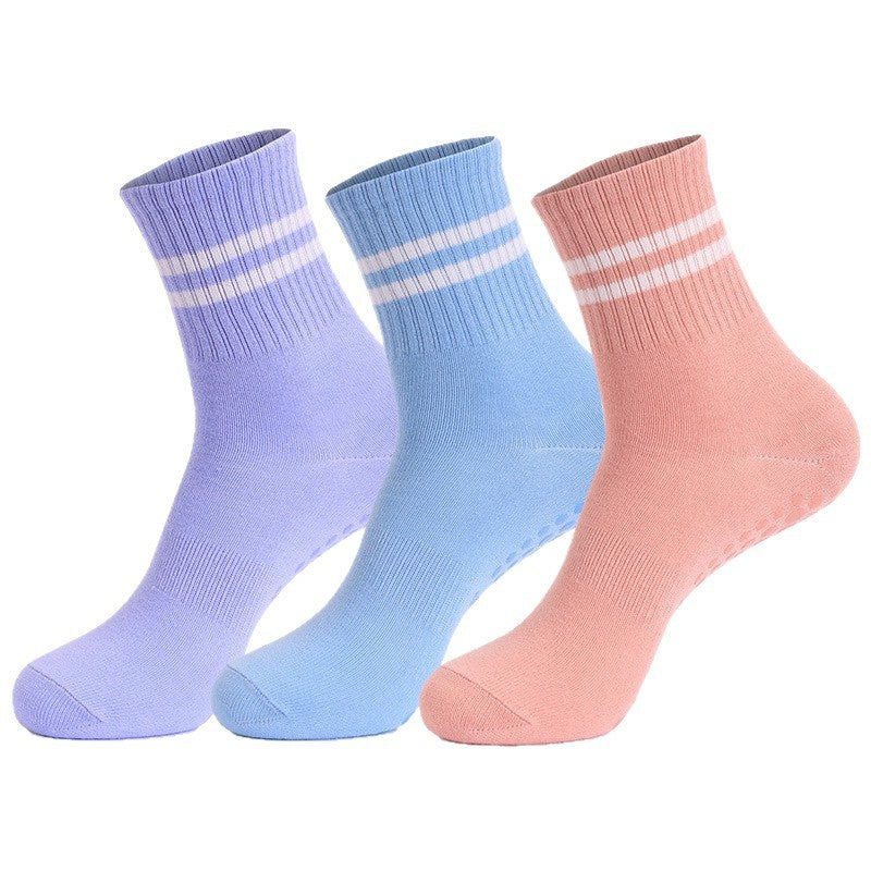 Pilates Mid Calf Exercise Socks with Sweat Towel Backed Sole