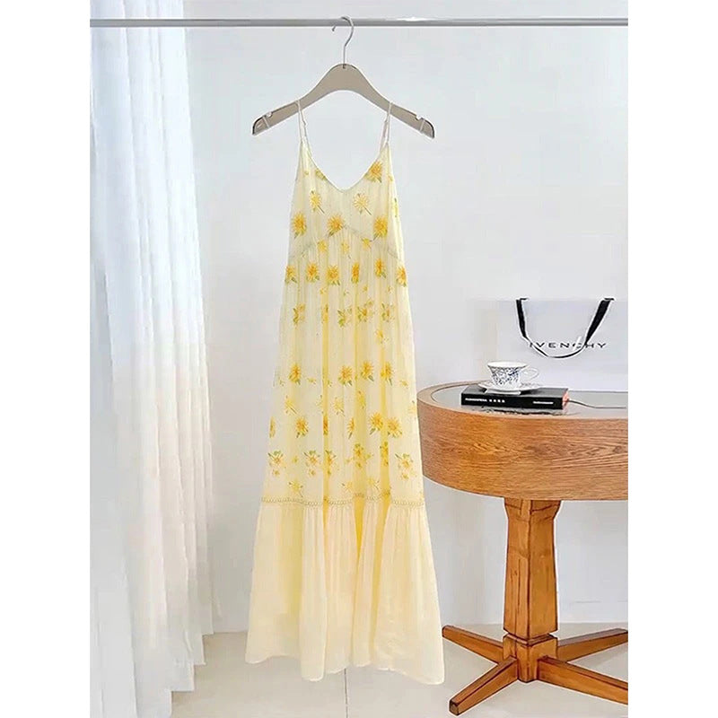 Yellow Floral-Print Dress with Mood-Setting Skirt