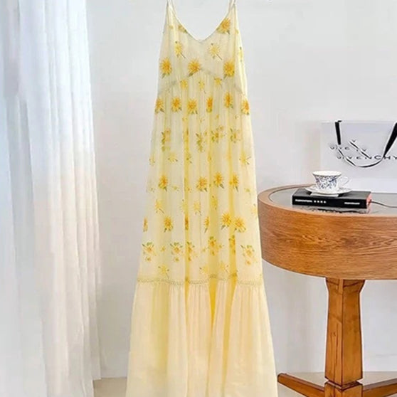 Yellow Floral-Print Dress with Mood-Setting Skirt