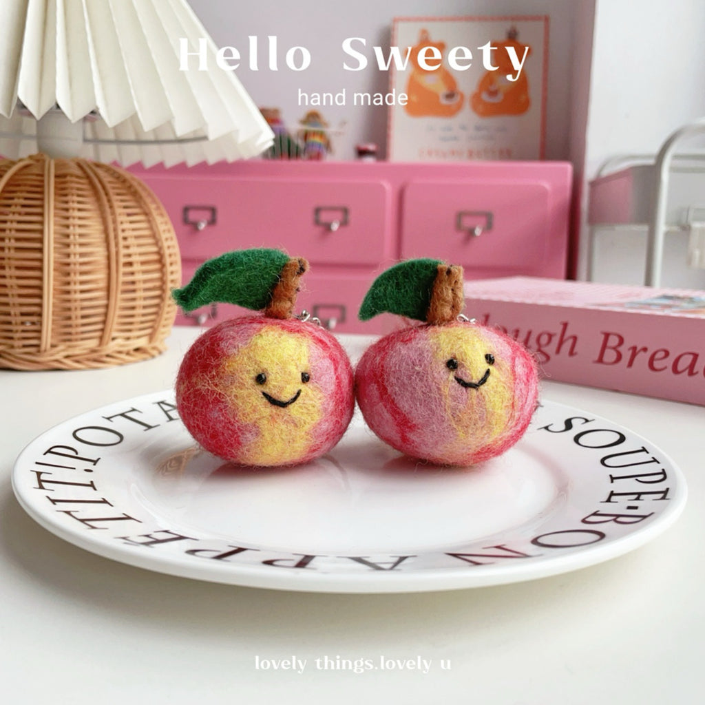 Nepal Handmade Wool Felt Peach Fruit Keychain Pendant Gift
