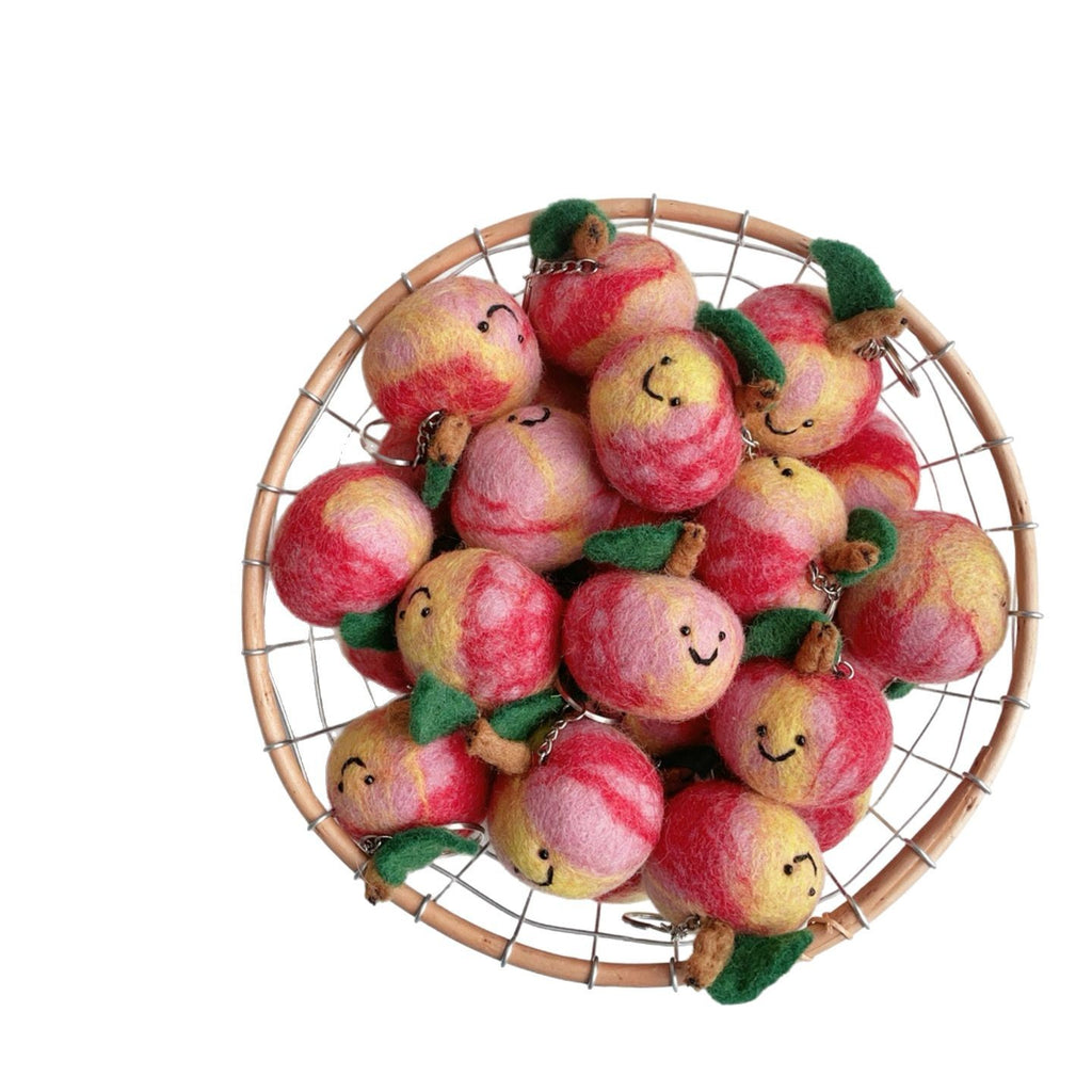Nepal Handmade Wool Felt Peach Fruit Keychain Pendant Gift