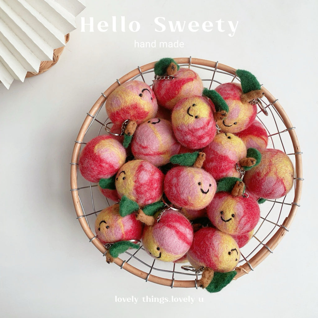 Nepal Handmade Wool Felt Peach Fruit Keychain Pendant Gift