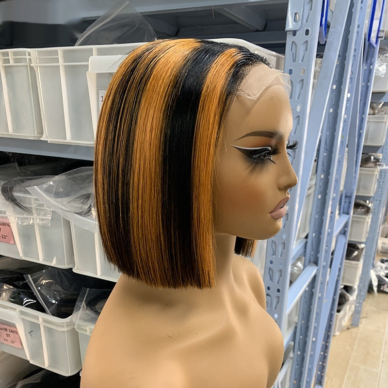 Womens Colorful BOB Glueless Human Hair Wig for Effortless Style