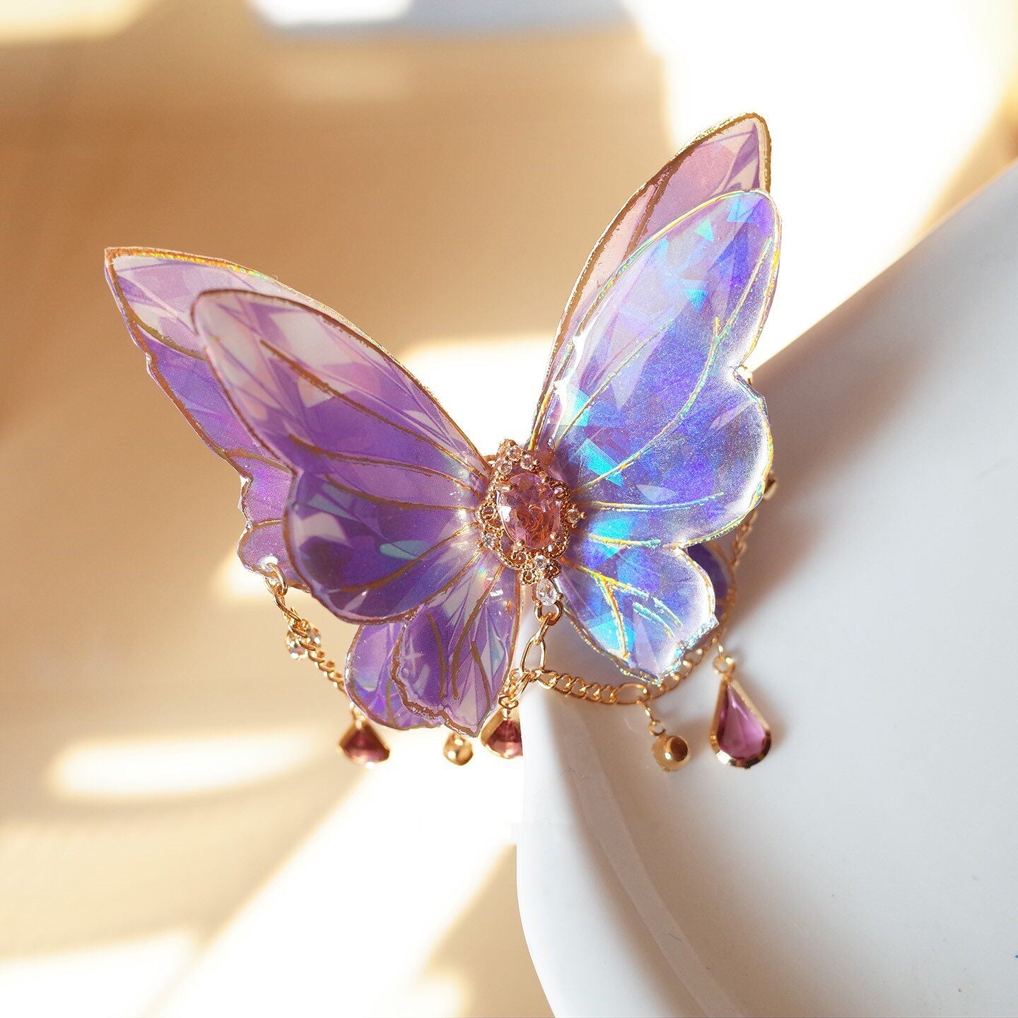 Retro Tassel-decorated Laser-effect Purple Butterfly Hair Clip