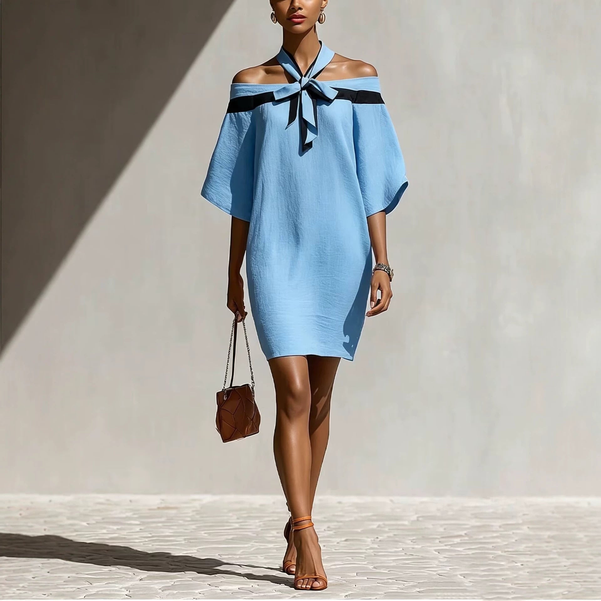 Elegant Off-Shoulder Bow-Neck Dress for Women