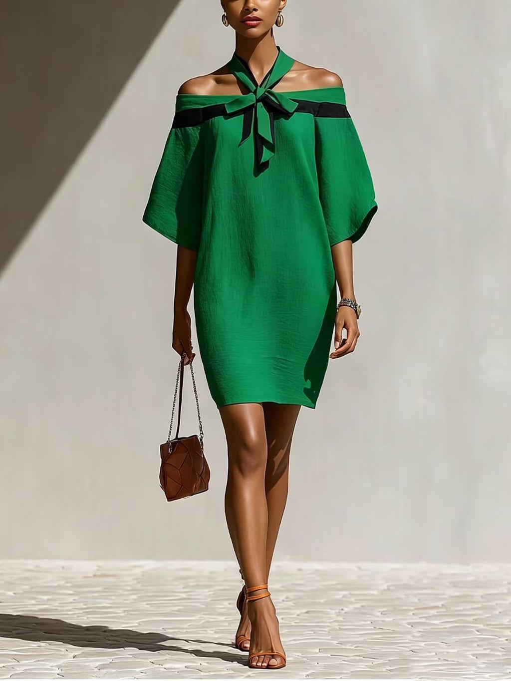 Elegant Off-Shoulder Bow-Neck Dress for Women