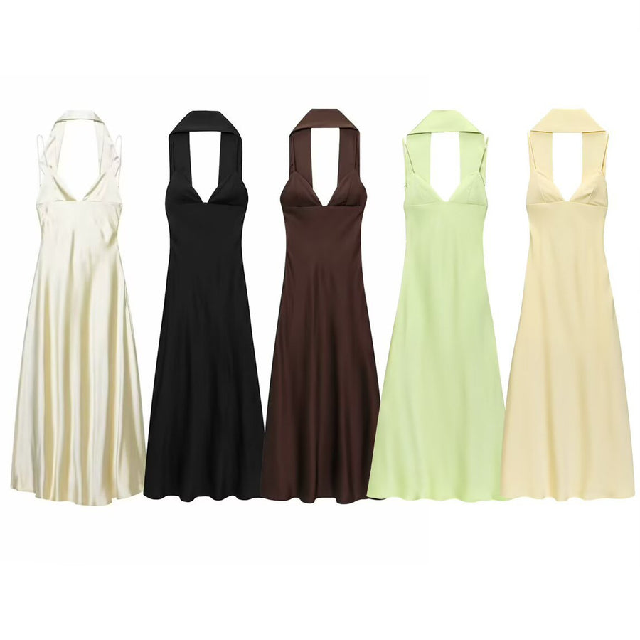 Womens Casual Dress With A Silk-Satin Texture