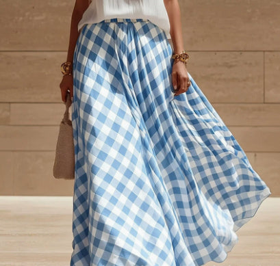 Retro Plaid Versatile Beach Midi Skirt for Trendy Waves
