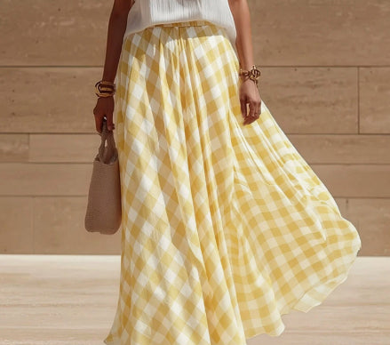 Retro Plaid Versatile Beach Midi Skirt for Trendy Waves