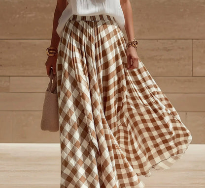 Retro Plaid Versatile Beach Midi Skirt for Trendy Waves