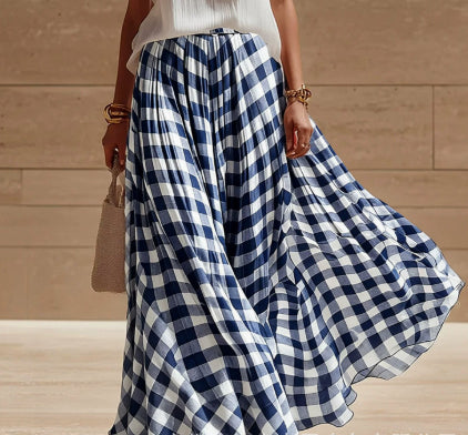 Retro Plaid Versatile Beach Midi Skirt for Trendy Waves