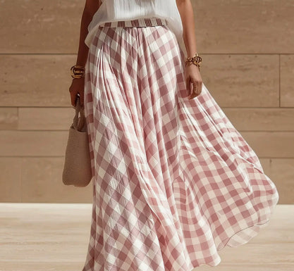 Retro Plaid Versatile Beach Midi Skirt for Trendy Waves