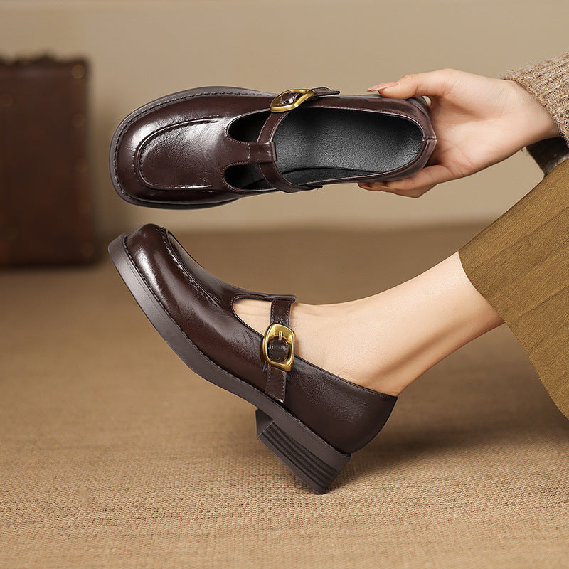 Buckle Vintage Roman Shoes with Stitched Seams for Comfort