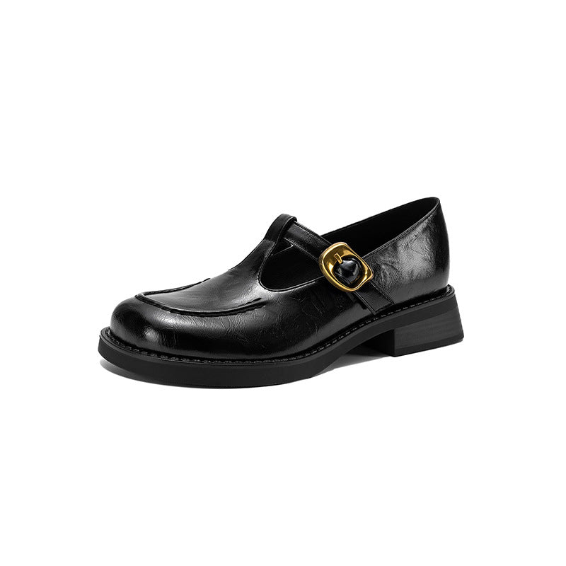 Buckle Vintage Roman Shoes with Stitched Seams for Comfort