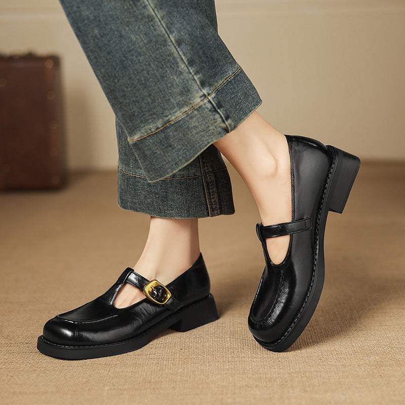 Buckle Vintage Roman Shoes with Stitched Seams for Comfort