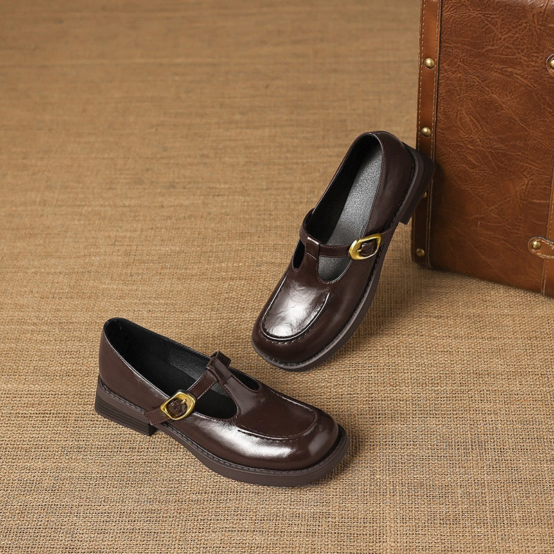 Buckle Vintage Roman Shoes with Stitched Seams for Comfort
