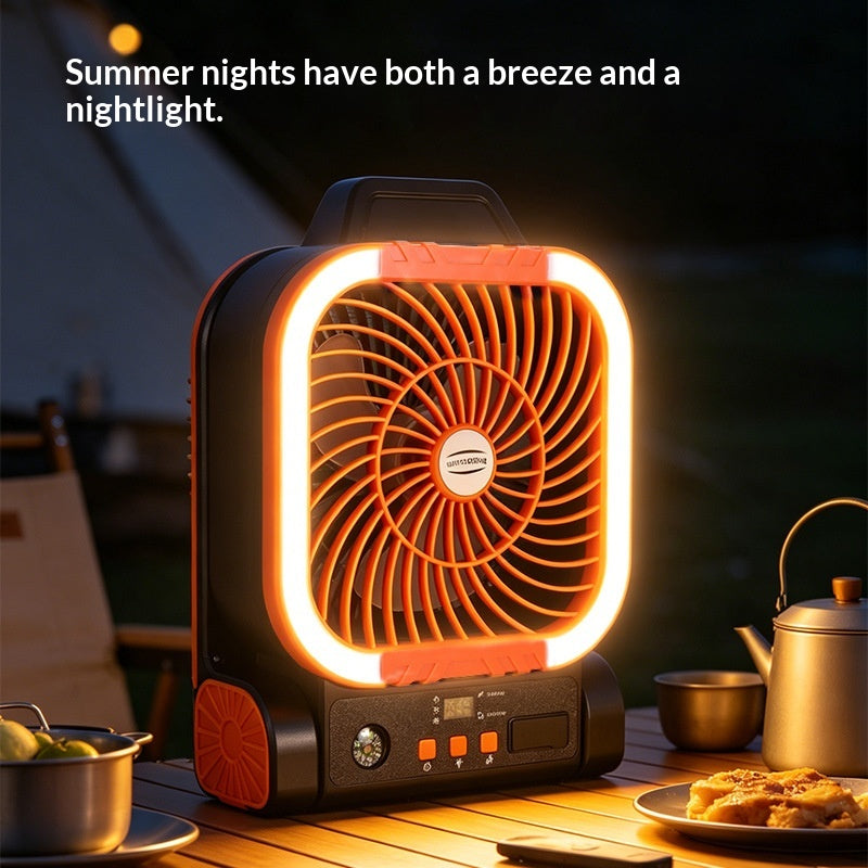 Compact Solar-Powered Camping Fan with USB Charging