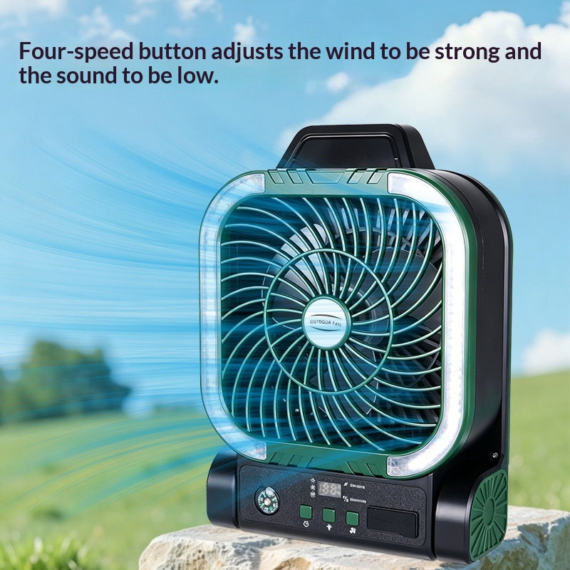 Compact Solar-Powered Camping Fan with USB Charging