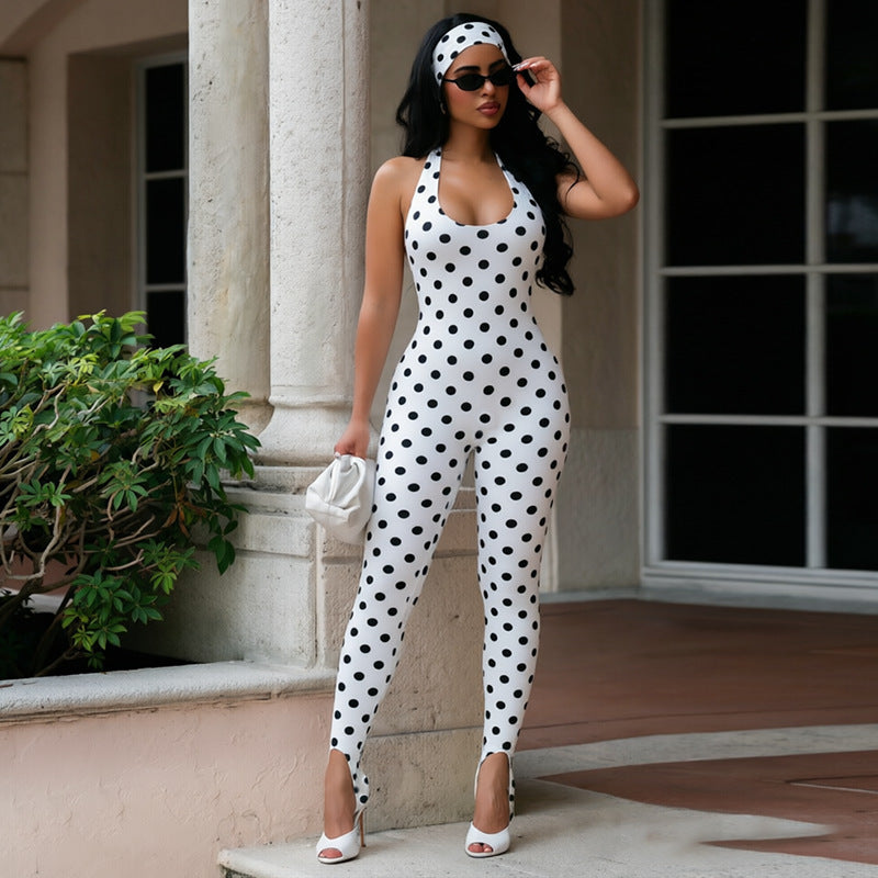Autumn Headband with Halter-neck Footed Jumpsuit for Women